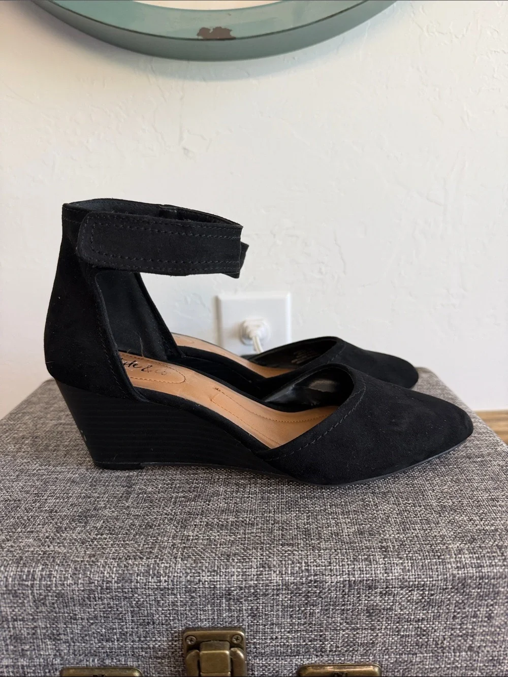 Style & Co. Black Suede Ankle-Strap Wedge Pumps